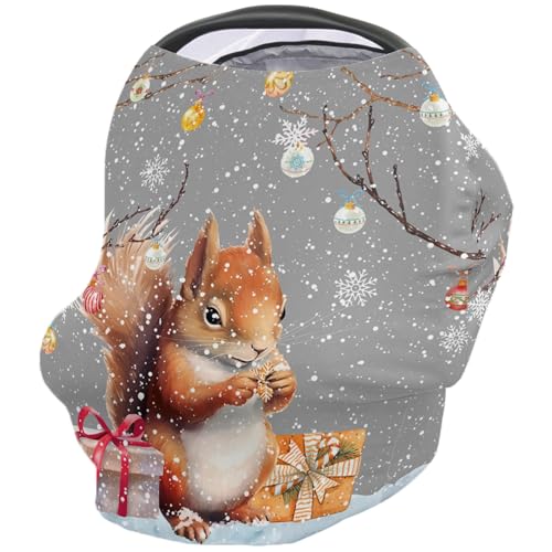 Nursing Cover for Breastfeeding Scarf, Merry Christmas Gifts Cute Squirrel Baby Car Covers Super Soft Multi Use for Canopy Shopping Cart Cover Blanket Stroller Cover