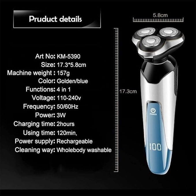 Rasoio elettrico da uomo, asciutto e bagnato, impermeabile, rotante, da viaggio, ricaricabile tramite USB, con display a LED, per rasatura, marito, papà