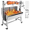 Migoda Stainless Steel Rotisserie Grill with Back Cover Guard, 25W Motor Small Pig Lamb Roaster, 37'' 2 in 1 BBQ Charcoal Rotisserie Grill for Camping Outdoor Kitchen