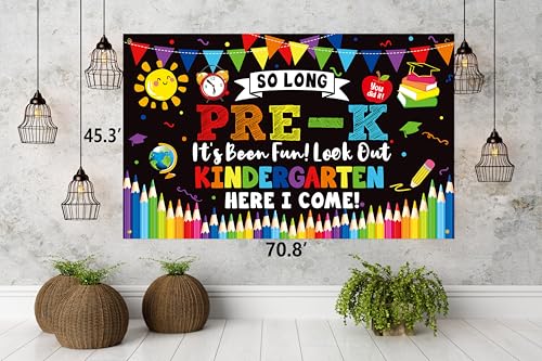 Image of PRE-K Graduation Decorations 2026,Preschool Graduation Banner Decorations,So Long Pre-k It's Been Fun Look Out Kindergarten Here I Come Photo Backdrop for Kids Home School Classroom Party Supplies PKB