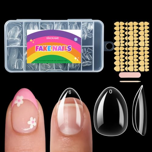 SINOKAME Paintable Almond Kids Nail Tips with Adhesive Sticky Tabs,240 Pcs