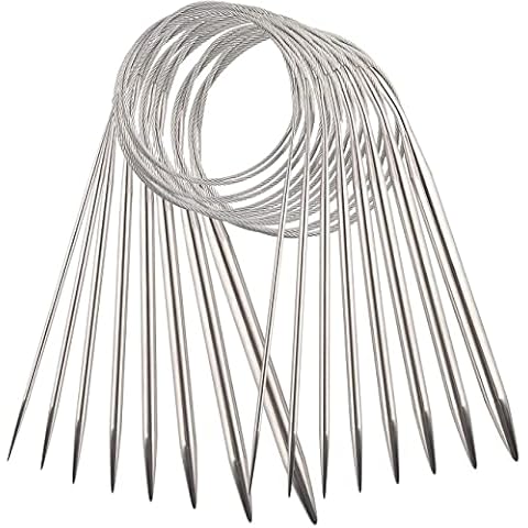 AIEX 8 Piezas Agujas de Tejer Circulares de Acero Inoxidable Cover