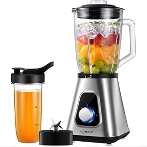 Safecourt Kitchen Blender – 1,5L Glas & 600ml To-Go beker – 1200W Smoothie maker – Krachtig, stil en eenvoudige reiniging – RVS