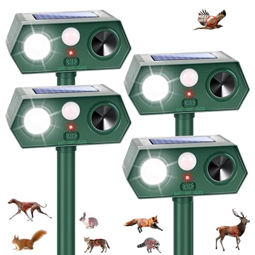 Sonic Fortress Pro Deer Repellent Devices, Racoon Repellent Outdoor Squirrel Fortress Pro IP65 Animal Repeller Cat Deterrent with Motion Sensor& Light to Scare Bear Rabbit Skunk for Garden Yard(4)