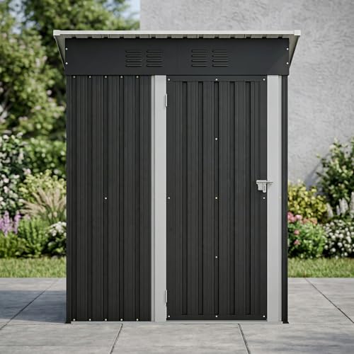 Caseta Jardín Exterior Metal 152x84x182 cm con Puerta con Cerradura, Cobertizo Jardín Exterior Techo Plano 1,27 m² Almacenamiento Herramientas, Resistente a la Intemperie, Sin Ventanas, Negro