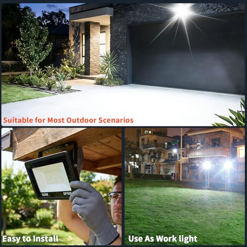 MATAHARAGA 50W Flood Lights Outdoor, 7000lm Bright LED Work Light with 6ft Plug, 5000K Daylight White Flood Lighting, IP66 Waterproof Floodlight Security Lights for Yard Stadium Garage Garden by MATAHARAGA - Used condition - Image 5