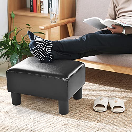 Giantex 16" Small Footstool, Pu Leather Ottoman Footrest For Modern Home Living Room Bedroom Rectangular Padded Seat Wood Legs (Black) #TOP3
