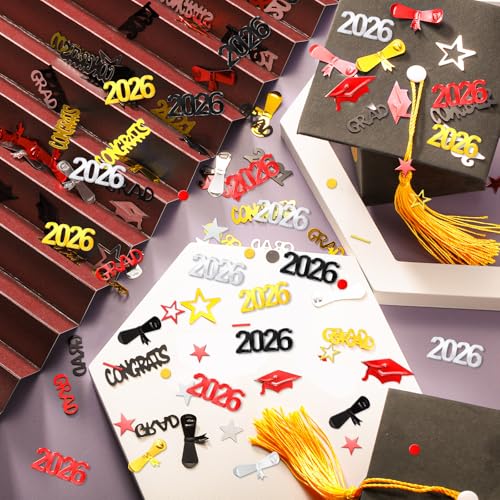 Image of Sumind 3000 Pieces 2026 Graduation Confetti Class of 2026 Graduation Party Decorations Grad Diploma Confetti Decorations for Grad Anniversary Party(Gold, Silver, Black, Red, 2026 Style)