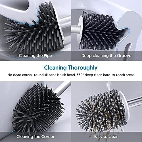 Aura Silicone Toilet BrushHolder Quick Drying New TPR,Flexible Soft Rubber Loo & Rim Cleaner |Non-Slip/Drip Brushes & Holders Hygienic Bathroom Home essentials Cleaning Accessory Set,WHITE.,One Size