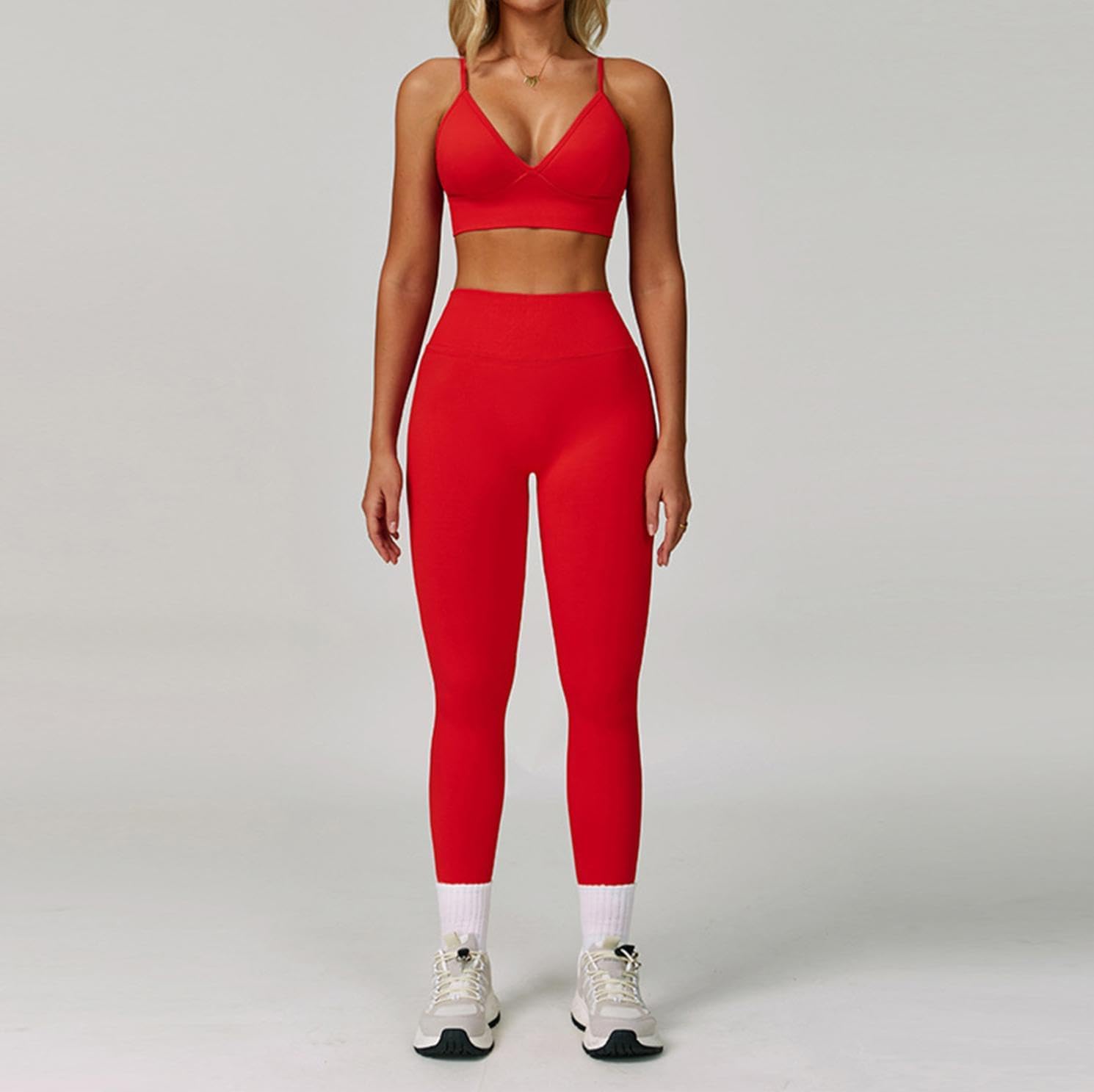 Workout Sets for Women 2 Piece Backless Strappy Sports Bra Seamless Leggings Matching Set Yoga Outfits