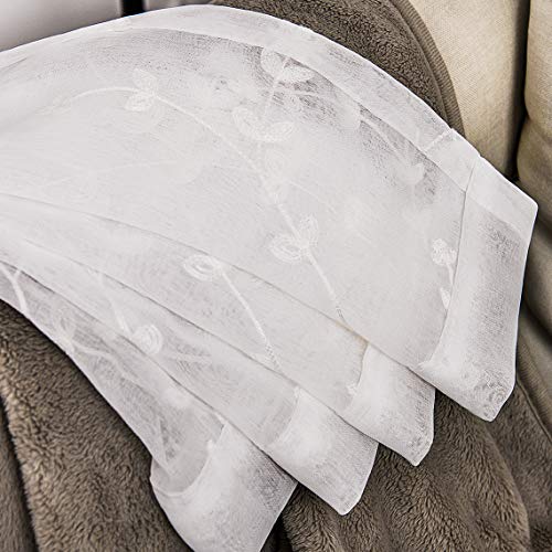 Amhoo 2 Panels Leaf Flora Embroidered Farmhouse Semi Sheer Curtain Voile Curtains For Living Room Bedroom Window Treatment White 53 X 63 Inch #TOP4