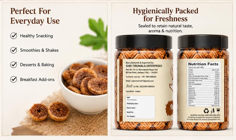 Image of NATURESERVE Afghani Anjeer Dry Fruits No Preservatives and Chemicals & Gluten-Free Rich Source of Fibre Calcium & Iron Low in Calories and Fat Free 100gm