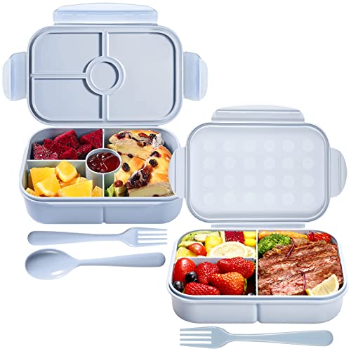 Bento Box,Jeopace Bento Box Adult Lunch Box,Kids Bento Box with 3&4Compartments,Lunch Containers Microwave Safe(Flatware Included,Blue+LightBlue)