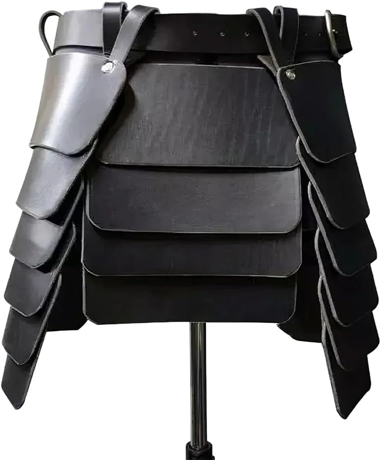Retro Three-Sided Thigh Armor Medieval Viking Wide Waist Belt Armor Skirt PU Leather Mercenary Knights Skirt with Wide Buckle Belt for LARP Cosplay Costume Make-up Party (Black) - Image 7