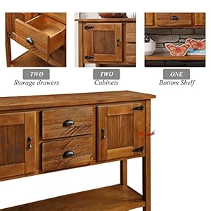 48" Solid Wood Buffet Sideboard,Farmhouse Console Table with Bottom Shelf,Retro-Style Storage Cabinet for Entryway,Living Room,Dining Room,Kitchen,Brown 48 Solid Wood Buffet SideboardFarmhouse Console Table with Bottom ShelfRetro Style Storage Cabinet for EntrywayLiving RoomDining RoomKitchenBrown