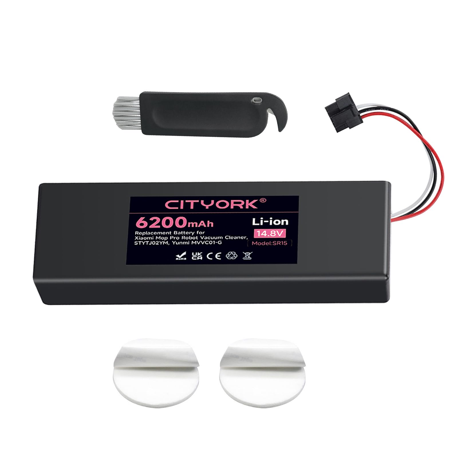 CITYORK BaterÃa de ion de litio de 14,8 V/6200 mAh para Xiaomi Mop S12, Xiaomi T12 Aspiradora Robot, BaterÃa de repuesto compatible con Xiaomi Mijia STYTJ02YM / XMSTJQR2S Robot Vacuum Cleaner baterÃa