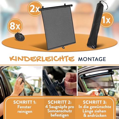 PAWNY Sonnenrollo Auto, Rollfunktion mit Flexibler Größeneinstellung und UV-Schutz (2er-Set), Sonnenschutz Auto Baby bis zu 40 x 60cm, Zubehör für Babys & Kinder