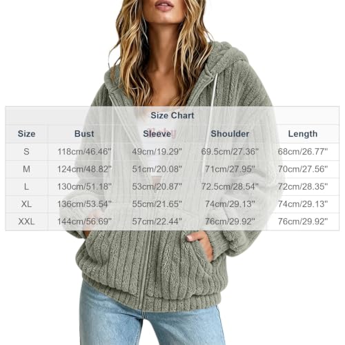XOGWVJ Fleece Jackets for Women Hooded Sherpa Zip Up Warm Coat Textured Casual Fall Winter Sweatshirts Outerwear with Pockets Womens Bed Jacket Gray S - image 3