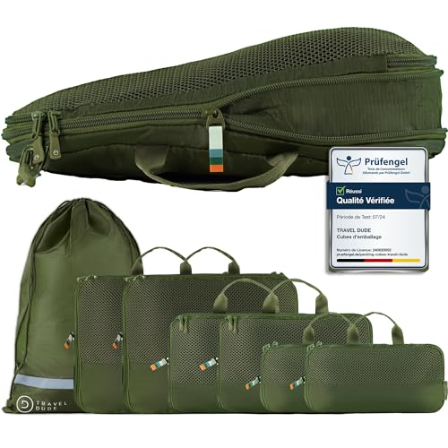 TRAVEL DUDE Organisateur Valise Compressible – Sac de Compression Voyage, Packing Cubes et Pochette Rangement – Idéal pour Rangement Valise et Organisation de Voyage
