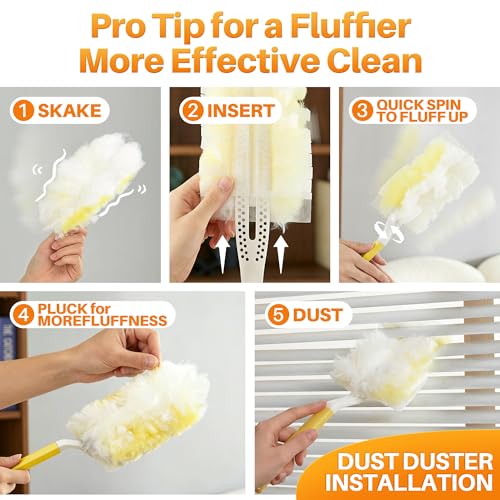 Image of JOYMOOP Disposable Electrostatic Duster for Cleaning, with 2 Handles & 24 Ct Yellow Heavy Duty Refills for Swiffer Feather Duster, Household Cleaning Tool for Electronics, Dusting Furniture, Blinds
