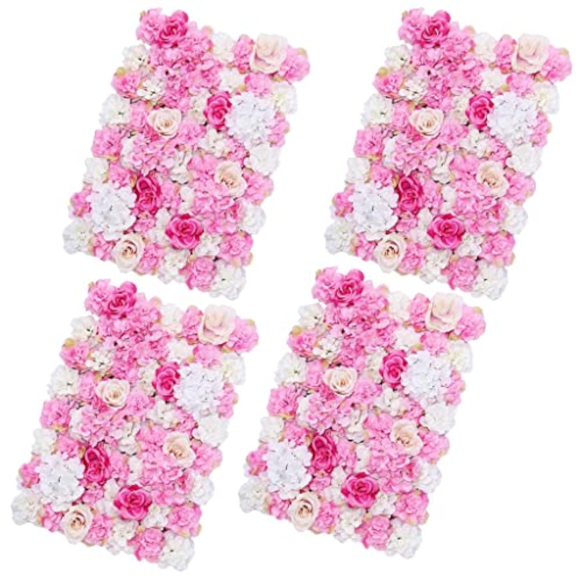 4Piece Artificial Flower Wall Wedding Venue Flower Pillar Decor, Hot Pink