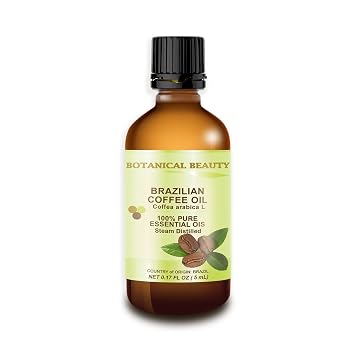 COFFEE ESSENTIAL OIL Brazilian. 100% Pure/Undiluted. 0.17Fl.oz.- 5 ml. " Uplifting, revitalizing and a powerful stimulant for Skin, Hair, Lip and Nail Care " by Botanical Beauty.
