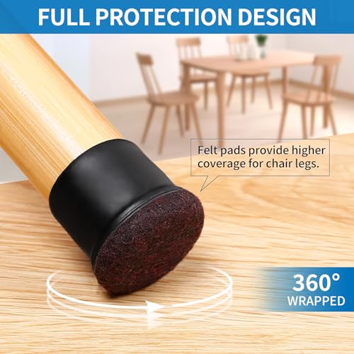 Ezprotekt Chair Leg Covers Φ 0.75", 16PCS Small Black Silicone Chair Leg Floor Protectors with Wrapped Felt, 13-20 mm Rubber Chair Leg Caps, Furniture Feet Protectors Pads, No Noise No Scratches - Image 3
