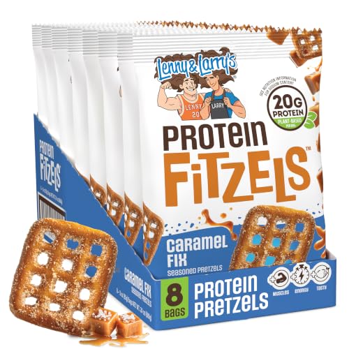 Image of Lenny & Larry's FITZELS Protein Pretzels [Caramel Fix] - 8 x 3oz Bags of High Protein Snacks with 20g Plant Based Protein - Vegan Snack - Incredibly Tasty with Salty Crunch