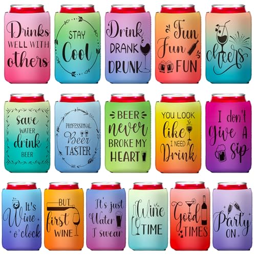 SiliFine 16 Pcs Funny Can Coolers 12 oz Neoprene Insulated Beer Sleeves