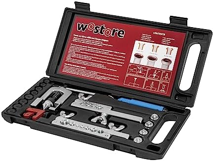 Wostore Professional Brake Line Flare Kit for Single, Double (SAE) Flares & Bubble (ISO) Flares with Tubing Cutter Pipe Reamer for 3/16-5/8" 7 Sizes