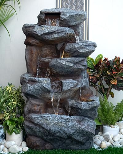 EXPLEASIA Rainforest Waterfall Water Fountain | Natural Stone Design | Indoor & Outdoor Living Room Garden Balcony Decor | Grey | 48.3x38.1x101.6 Cm