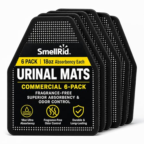 SMELLRID Urinal Mats 6 Pack Commercial Urinal Floor Mats for Men Bathroom 18oz Absorbent Splash Pads with Non-Slip Rubber Backing Fragrance-Free Odor Control 17.5 x 20.5 Inches