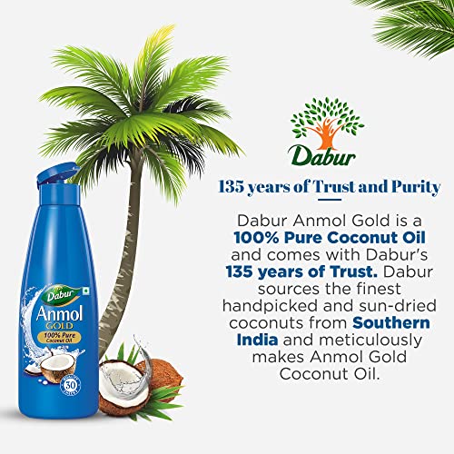 Image of Dabur Anmol Gold 100% Pure Coconut Oil - 550ml | Natural | Nariyal Tel | Handpicked Sundried Coconuts | Multipurpose Oil (Pack of 3)
