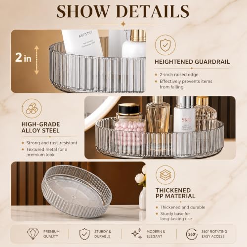 Image of MECHDEL Makeup Organiser Box with Drawers, Perfume, Cosmetic and Skincare Storage Stand, Dressing Table Organiser for Lipstick, Nail Polish (360 Rotating-Transparent White, 1 Tier)