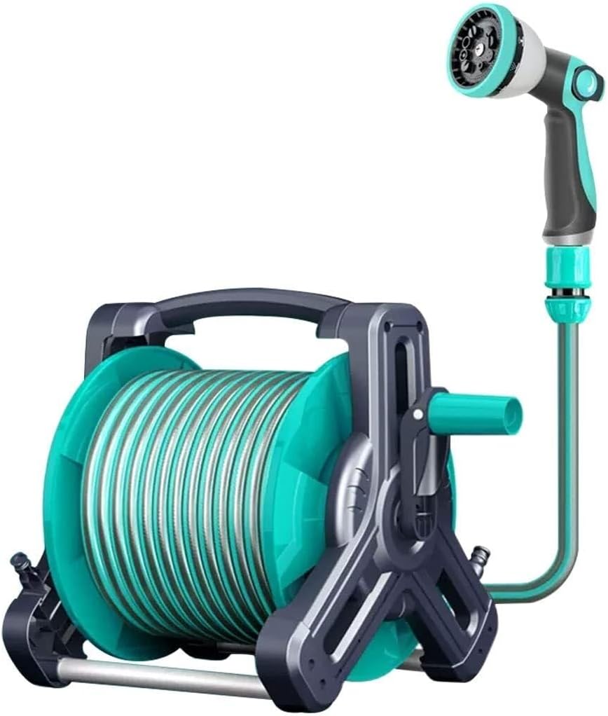Portable Hose Reel Cart with 40m PVC Hose, Wall-Mounted Water Gun Storage Rack, Handheld Garden Cart, Outdoor Irrigation Kit(Hose Cart+15m Pipe)