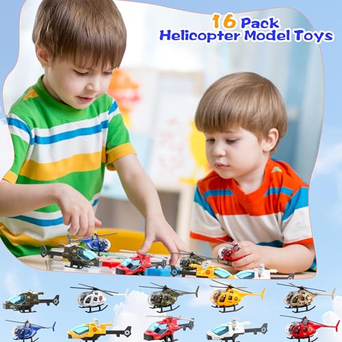 16 Pack Diecast Helicopters Toy Small Helicopters Model Police Fire Engineering Military Helicopters for Kids Birthday Children\'s Day Party Gifts Classroom Rewards