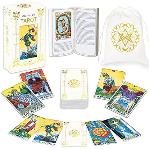IXIGER Tarot Cards Deck with Guide Book,Tarot Cards for Beginners and Expert Readers,Tarot Cards Set,Bronzing Tarot Cards Standard Size 4.75" x 2.76",78 Classic Tarot Cards with White Velvet Pouch Bag Cover