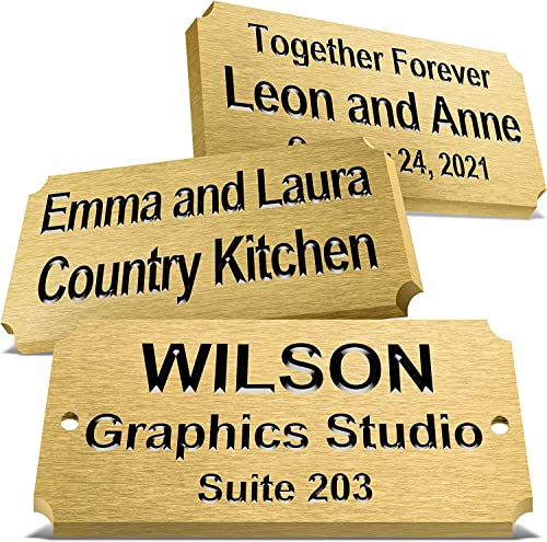 Image of Personalized Name Plates, Deep Engraved Plaque, Brass Trophy Plates Engraved, Custom Name Plate with Adhesive Backing or Screws, 3 inch W x 1.2 inch H
