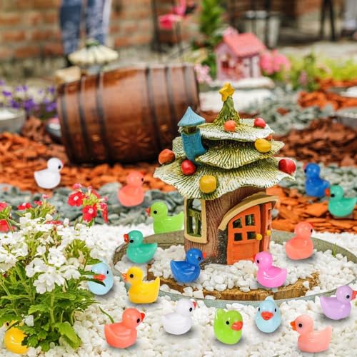 DIYDEC 200 Stück Mini Enten Harz, 10 Farben Mini Duck Figuren Miniatur Enten kleine Bunte Enten für Dekoration von Miniatur-Landschaftsgärten, Bonsai, Fischbecken und Aquarien verwendet.