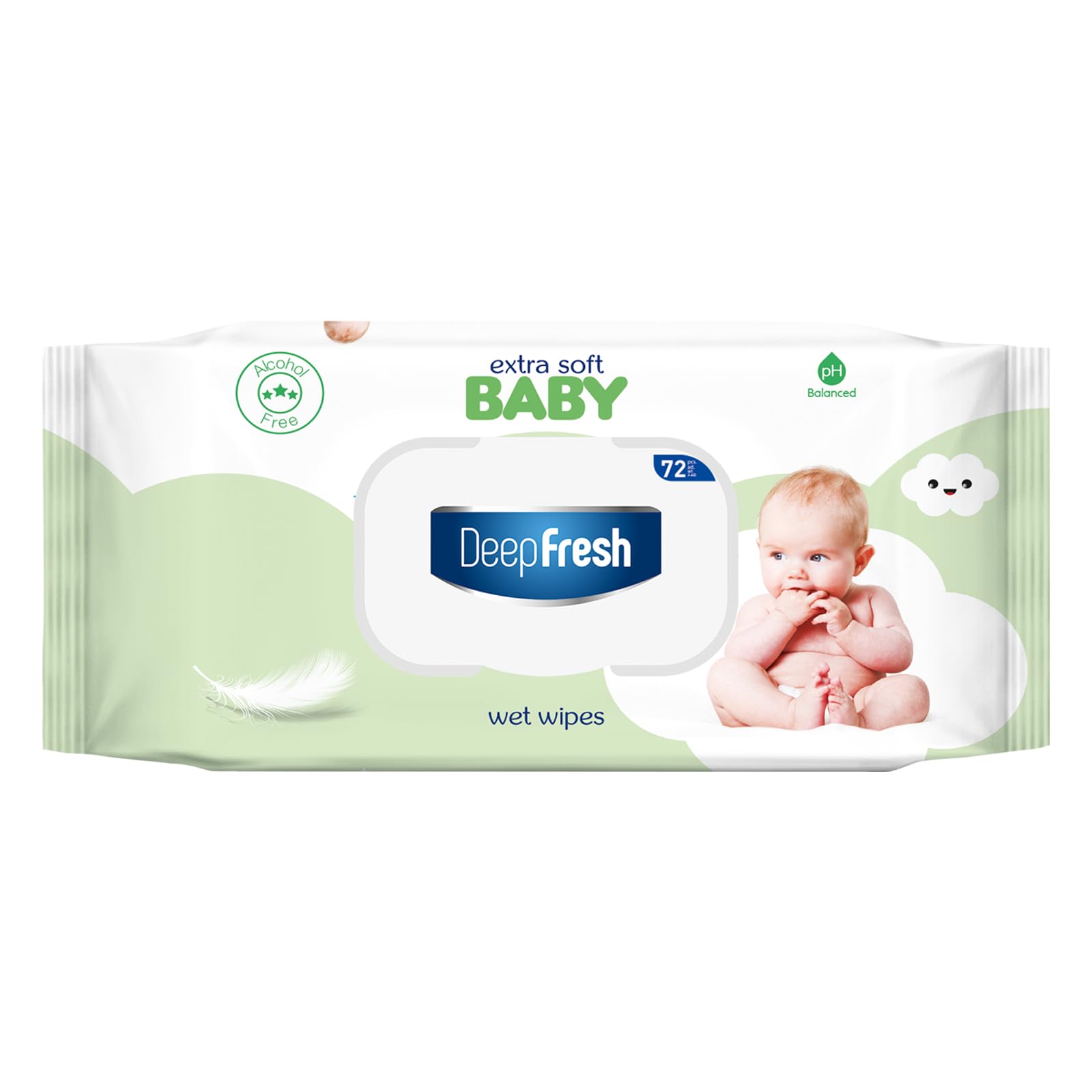 Deep Fresh Extra Soft Baby Wet Wipes, Alcohol Free, pH Balanced, 72 Count, 24 Pack (Green, 24 Pack)
