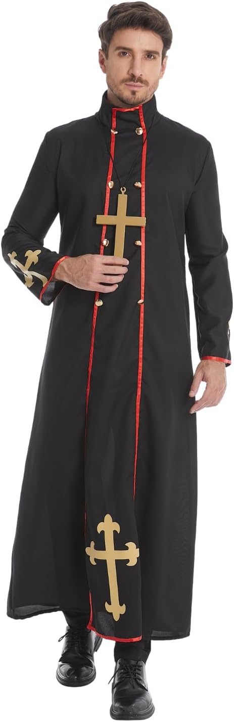 Colorful House Clergy Robe Adult Priest Costume Monk wizard for Men Exorcist Costume Halloween Outfit