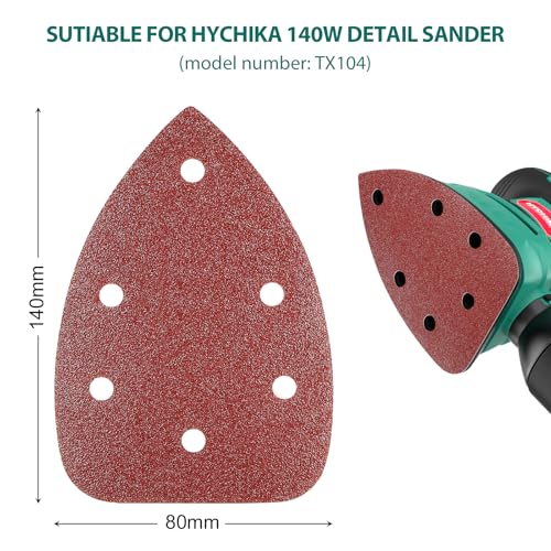 Image of HYCHIKA 60PCS Sander Sandpaper, Detail Sander Sandpaper Assorted 60 /80 /100 /120 /180 /240 Grits with 6 Holes for Wood Sanding, Fit HYCHIKA 140W Detail Electric Sander(Model Number: TX104)