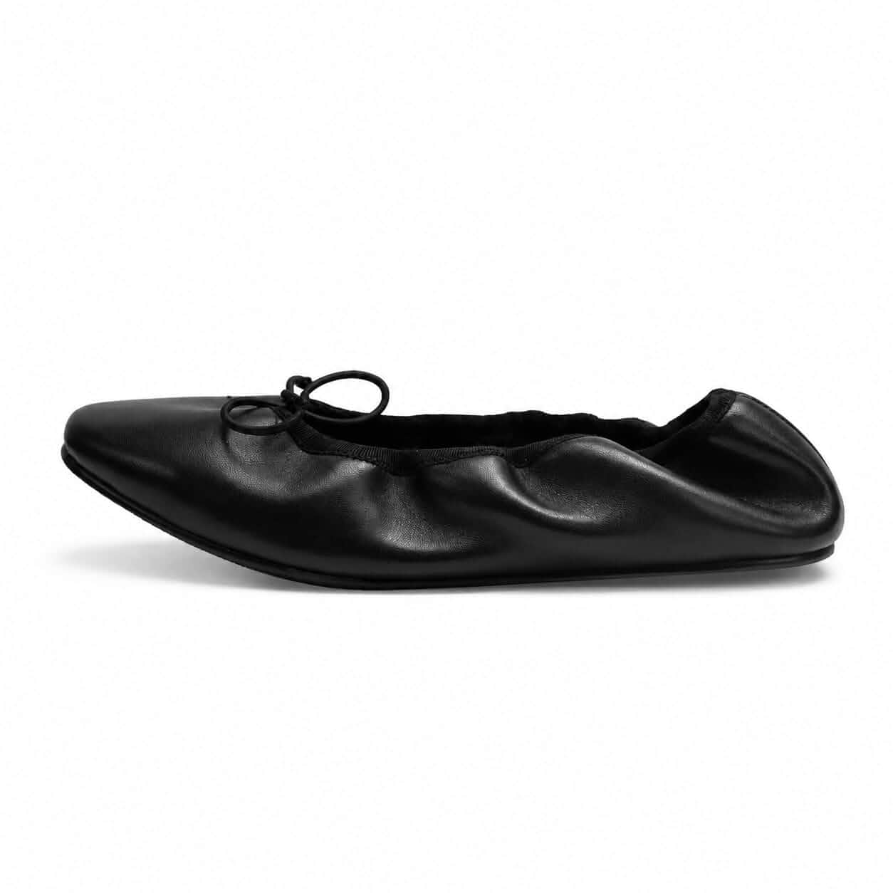 Sheepskin Genuine Leather Ballet Flat Bow Shoe Ruched Slip On Round Toe Elastic Flats Comfortable Casual Dress Shoes