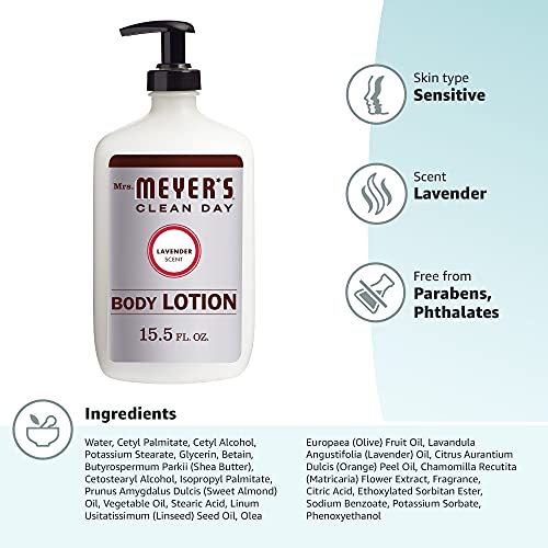 Mrs. Meyer's Body Lotion For Dry Skin, Non-Greasy Moisturizer Made With Essential Oils, Lavender, 15.5 Oz #TOP7