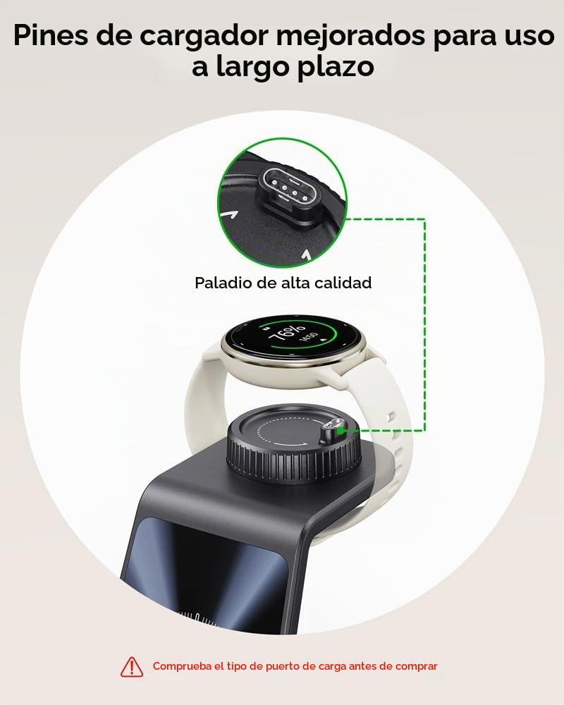 Estación de Carga Inalámbrica 3 en 1 para Garmin Reloj Vivoactive/Venu/Forerunner/Instinct/Fenix/Epix 2, Soporte de Carga para Samsung S25/S24, para iPhone Air/17/16, para AirPods(Sin Adaptador)