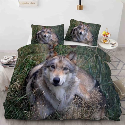 Parure de lit loup 200x200 cm ensemble de literie 3 pièces microfibre