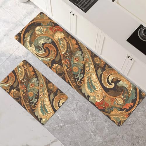 Alfombras de cocina de 2 piezas lavables con diseño de mandala para comedor y pasillo 2