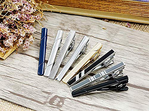 image for YADOCA 8 Pcs Tie Clips Set for Men Tie Bar Clip Black Silver-Tone Gold