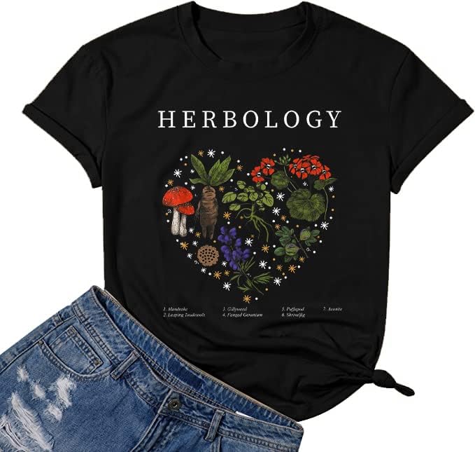 Herbology Shirt Women Herbology Plants Tee Top Funny Magic Herb Graphic T-Shirt Short Sleeve Casual Tees