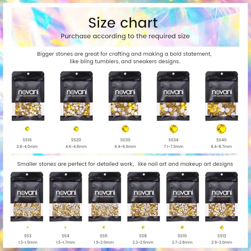 Image of Novani Crystal Rhinestones, Flatback Loose Gemstones 1440pcs Glass Rhinestones for Clothes Shoes Crafts Makeup Nail Art and DIY Decorations(SS6, Citrine)